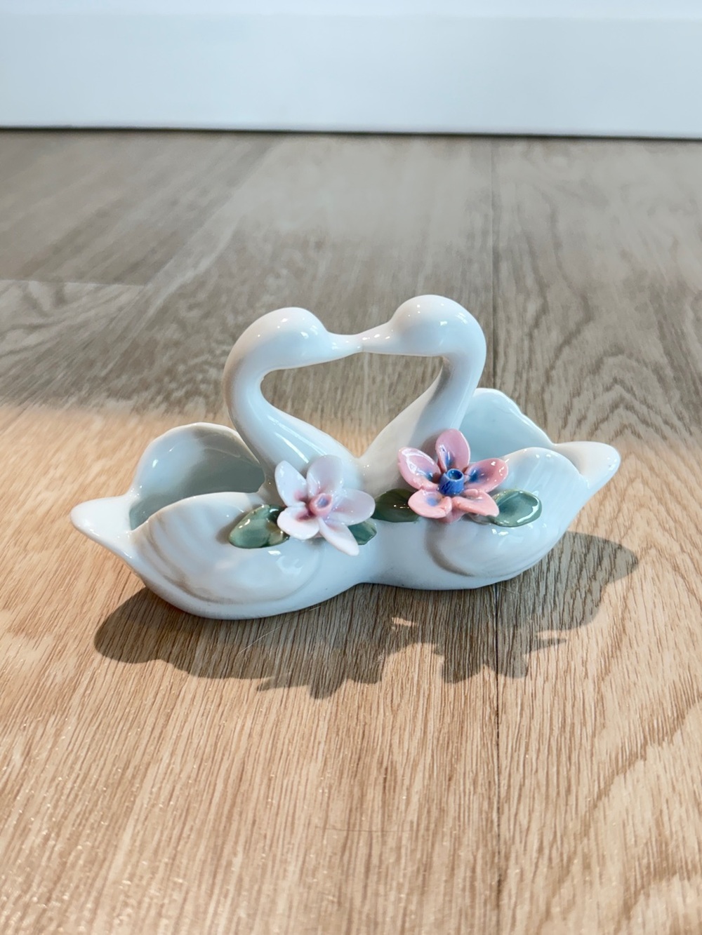 Vintage Porcelain Two Swans and Flowers Decorative Small Planter, Trinket Dish